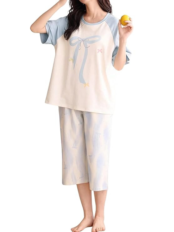 Lymio Womens Korean Night Dress | Full Pyjama Set | Korean Nightsuit | Women Nightwear |Round Neck Full Sleeve Nightsuit | Loungewear | Everyday Nightdress (W-ND-2)