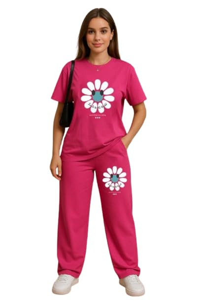 Women's Co-ord Set – 2 Piece Loungewear Outfit with Short Sleeve Tee & Wide Leg Pants | Soft Casual Tracksuit Set for Lounge, Travel, or Daily
