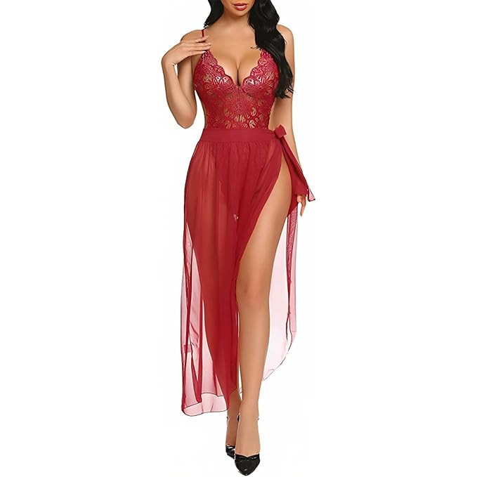 Women’s Sexy Lingerie Set Lace Babydoll Nightgown – Deep V-Neck Sheer Lingerie Slip Dress Nightwear Chemise for Women