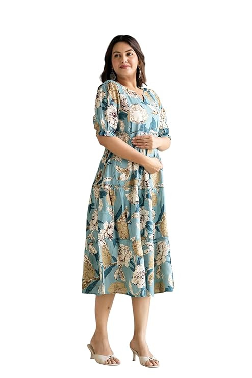 Stylish Women's Pure Cotton Feeding Kurti Gown, Maternity Dress, Nursing Kurti, and All-Over Printed Pregnancy Dress – Comfortable and Fashionable Maternity Wear for Women