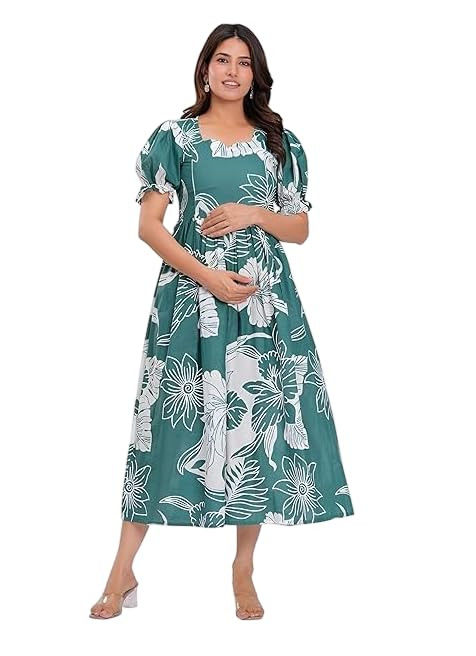 Women's Pure Cotton All Over Printed Maternity Feeding Kurti | Floral Print Maternity Gown