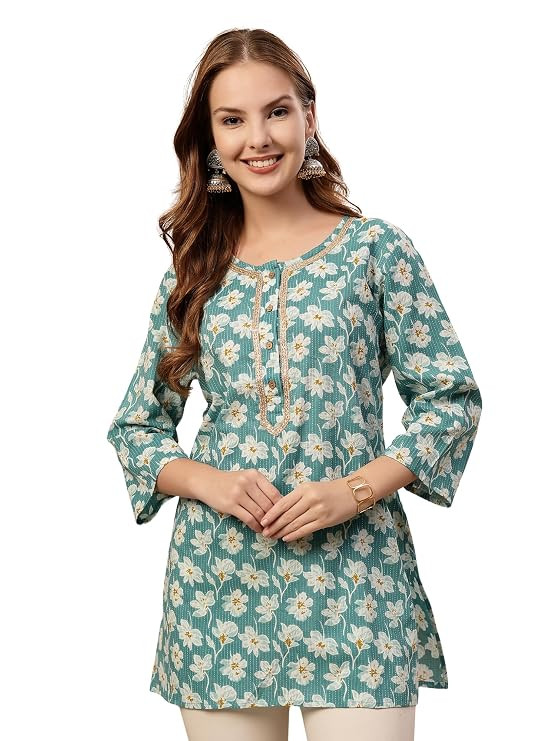 ZELENA Zipless Feeding Cotton Top with Embroidered Neck | 100% Cotton Maternity Feeding Top Without Zip Nursing Top for Women | Pregnancy & Postpartum Friendly