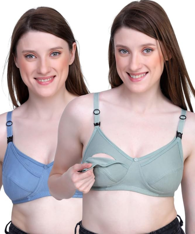 Women Cotton Non Padded Maternity Breastfeeding Mother Bra Combo Feeding Bra Pack of 2