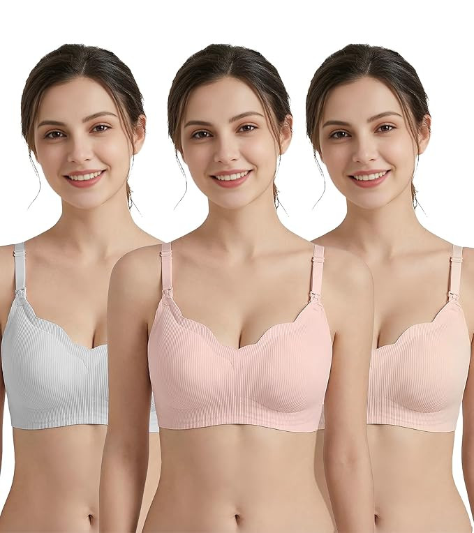 DClub 3Pack Nursing Bra for Breastfeeding Maternity Bras Push Up Cotton Seamless Pregnancy Bralette Underwear
