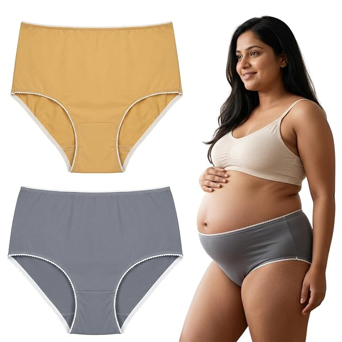 Maternity Panties for Women – Over Belly High Waist Pregnancy Underwear, Soft Breathable Cotton, Stretch Comfortable Support Briefs Pack of 2 (Multicolor)