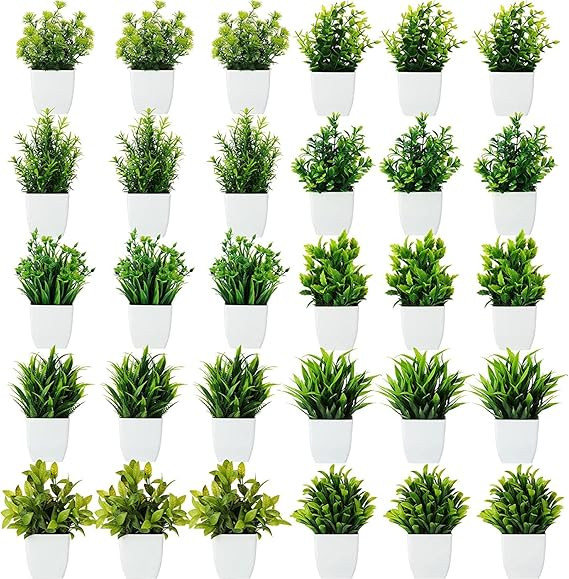 Dekorly Artificial Potted Plants, Artificial Plastic Eucalyptus Plants Small Indoor Potted Houseplants, Small Faux Plants for Home Decor Bathroom Office Farmhouse (Set 0F 30)