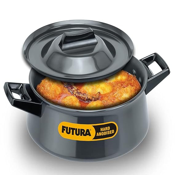 Hawkins Futura 3 Litre Handi, Hard Anodised Sauce Pan and Lid, Saucepan with Two Short Handles, Biryani Handi, Black (AH3S), Aluminium