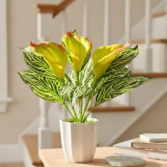 fancymart Artificial Calla Lily Plant with Pot – 30 cm Height Decorative Flower Leaves (Pack of 1) | Realistic Faux Plant for Home & Office Décor | Table, Shelf & Desk Decoration