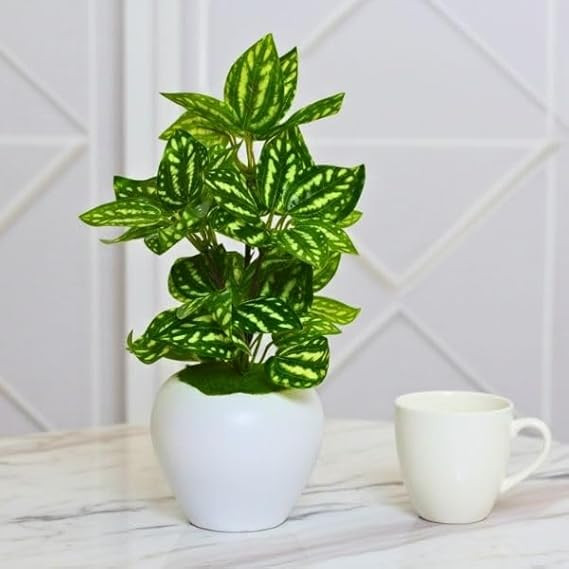 fancymart Artificial Plant Leaves in Apple Pot (30 cm Height) | Small Potted Plant for Office Desk | Home Décor for Living Room | Café & Restaurant Table Decoration