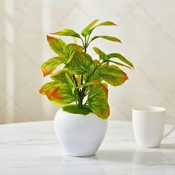 fancymart Artificial Plant Leaves in Apple Pot (30 cm Height) | Small Potted Plant for Office Desk | Home Décor for Living Room | Café & Restaurant Table Decoration