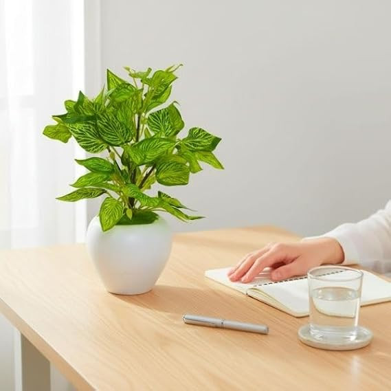 fancymart Artificial Plant Leaves in Apple Pot (30 cm Height) | Small Potted Plant for Office Desk | Home Décor for Living Room | Café & Restaurant Table Decoration
