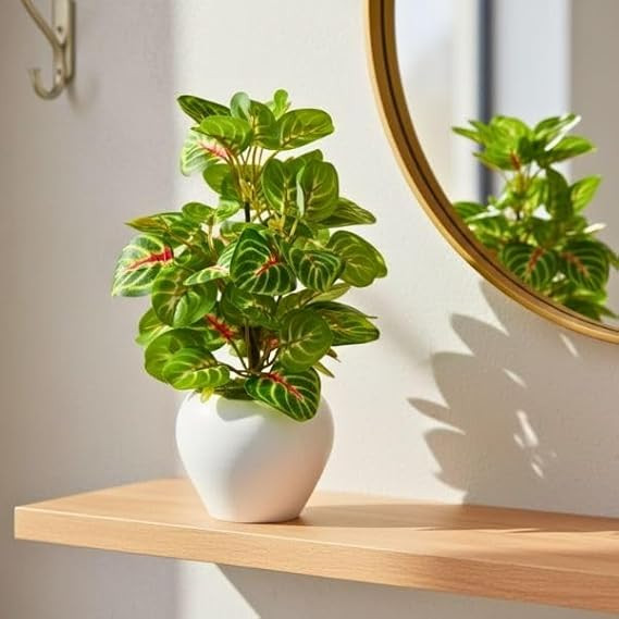 fancymart Artificial Plant Leaves in Apple Pot (30 cm Height) | Small Potted Plant for Office Desk | Home Décor for Living Room | Café & Restaurant Table Decoration
