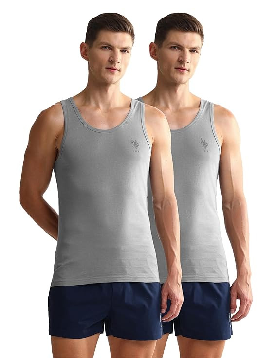 U.S. Polo ASSN. Mens OEV05 Solid Cotton Vest - Pack of 2