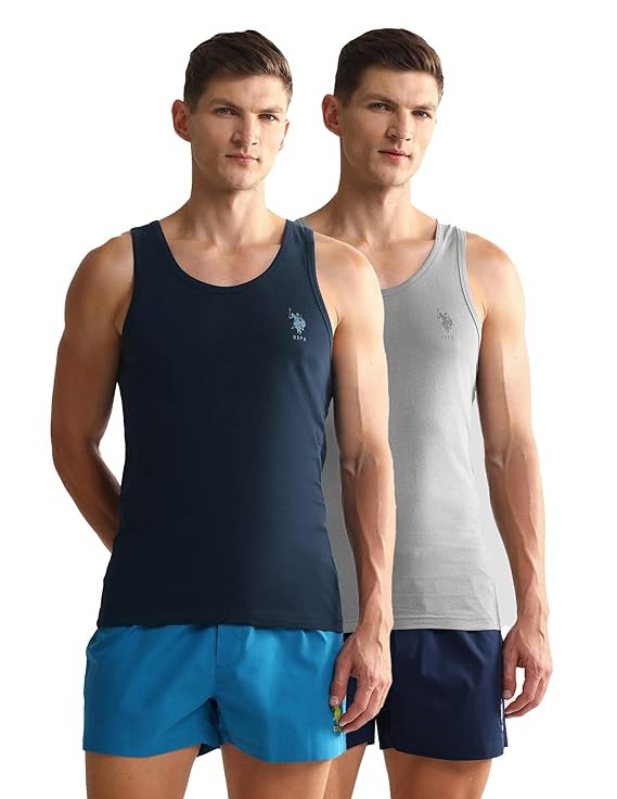 U.S. Polo ASSN. Mens OEV05 Solid Cotton Vest - Pack of 2