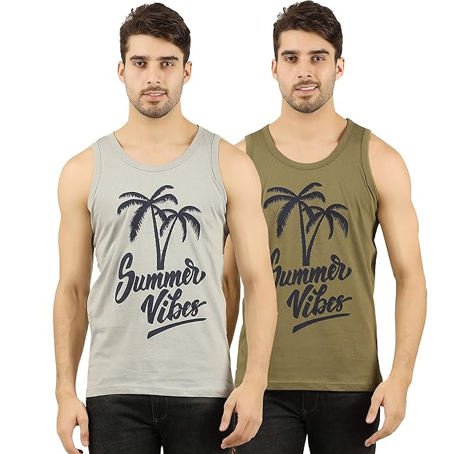 THE ARCHER Men's Cotton Printed Vest (Pack of 2)