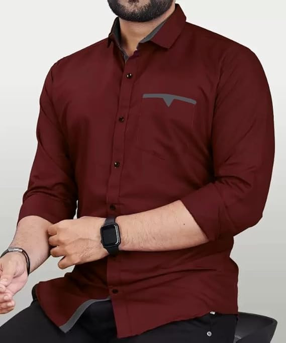 CB-COLEBROOK Men's Regular Fit Solid Soft Touch Cotton Casual Shirt with Pocket Design with Spread Collar & Full Sleeves (Available in Plus Size)