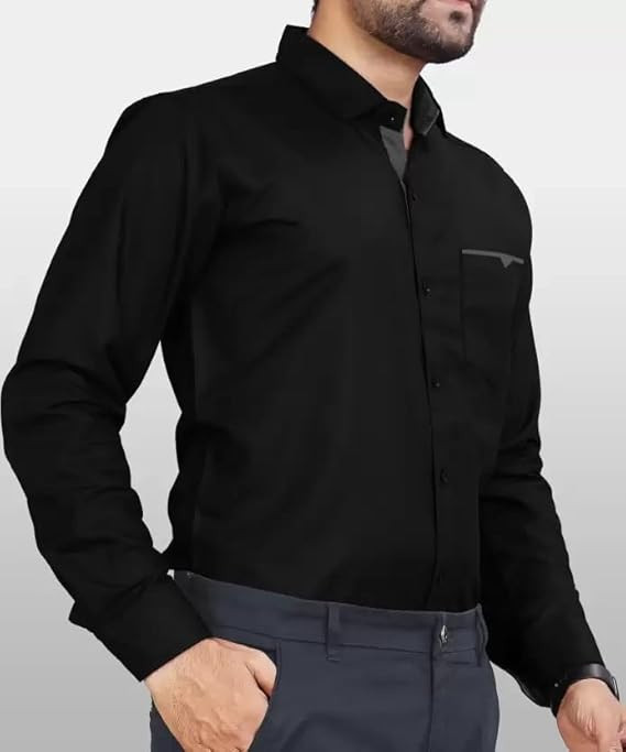CB-COLEBROOK Men's Regular Fit Solid Soft Touch Cotton Casual Shirt with Pocket Design with Spread Collar & Full Sleeves (Available in Plus Size)