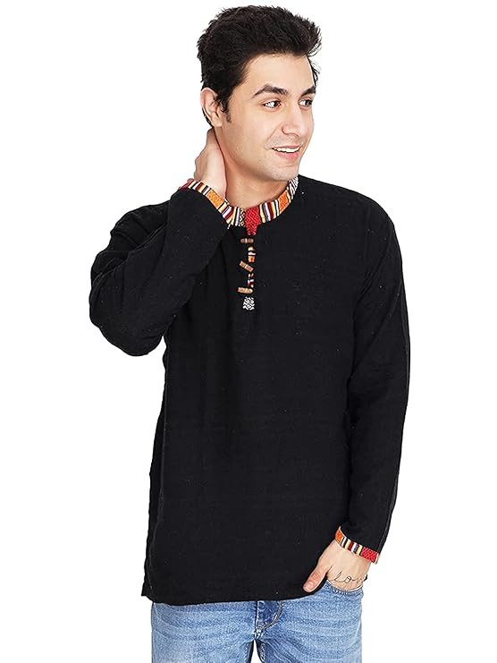 UKAL Indian Mens Summer Fashion Cotton Khadi Ethnic Shirt-Short Kurta