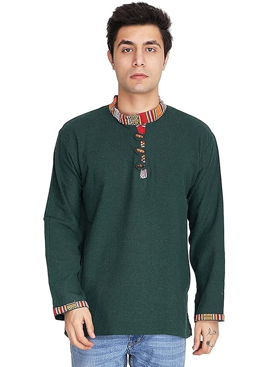 UKAL Indian Mens Summer Fashion Cotton Khadi Ethnic Shirt-Short Kurta