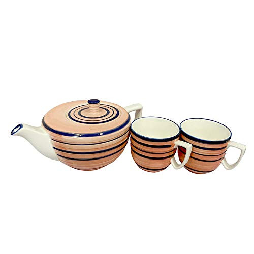 Lemon Tree Ceramic Teapot Serving Kettle with 2 Matching Cups, Red Color Elegant Tea Set for Coffee and Hot Beverages, Durable and Stylish Home Drinkware Collection