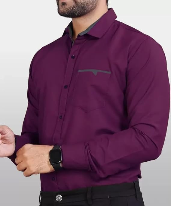 CB-COLEBROOK Men's Regular Fit Solid Soft Touch Cotton Casual Shirt with Pocket Design with Spread Collar & Full Sleeves (Available in Plus Size)