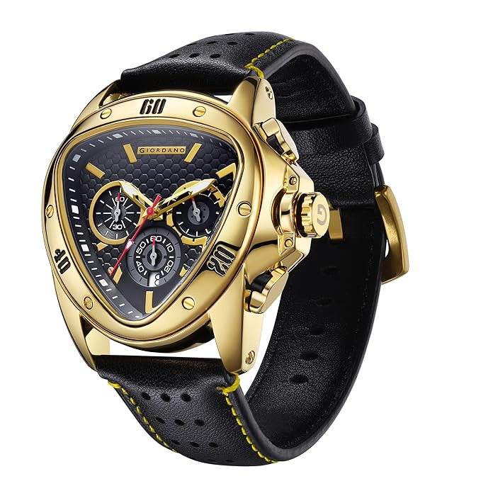 Multi Function Watch for Men -Unique Triangle Dial, Dual-Date Display with Leather Strap