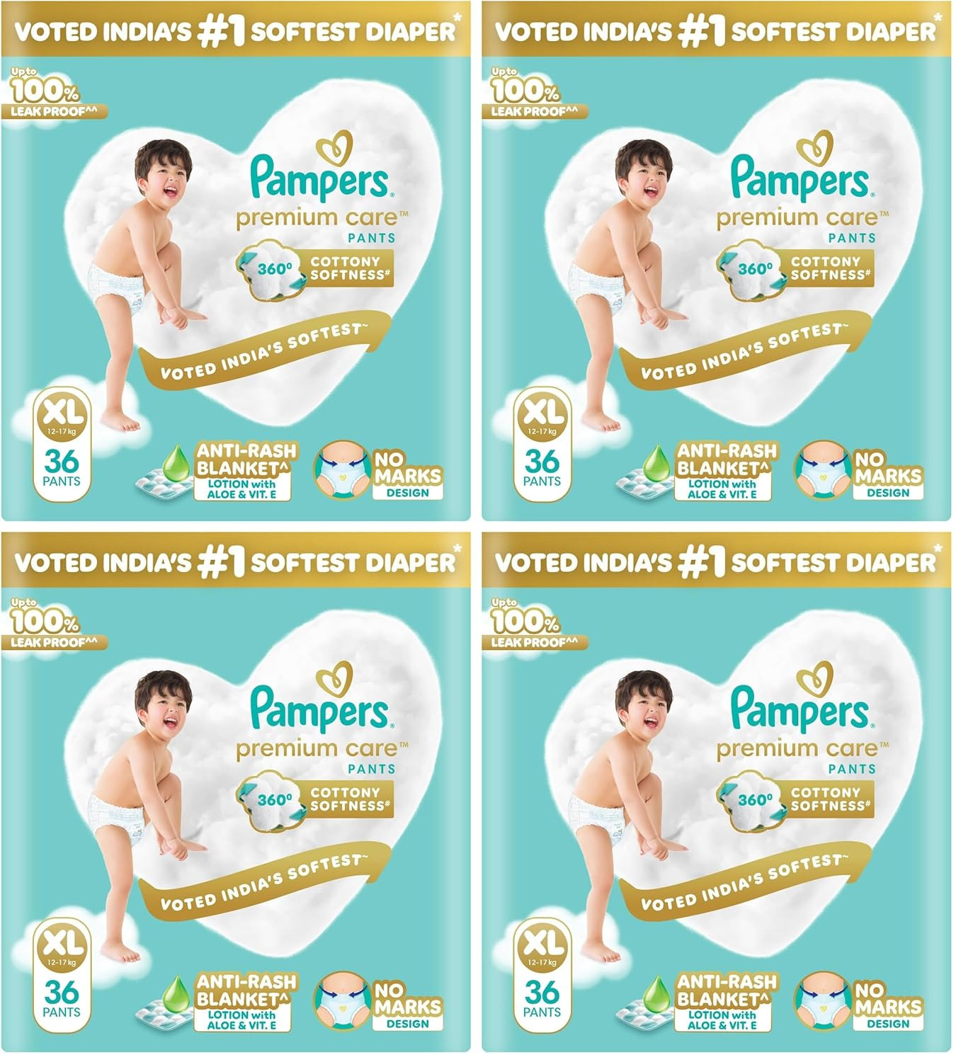 Pampers Premium Care Pant Style Baby Diapers | Extra-Large (XL size) | 36 Count | Voted India's Softest | All-in-1 with 360 Cottony Softness Diapers | 12-17kg (Pack of 4) Visit the Pampers Store