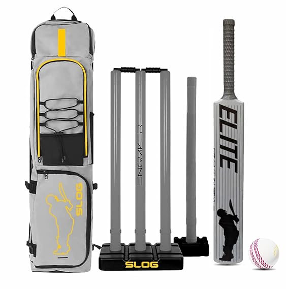 JASPO Slog Engraver Cricket Kit – Full Size Plastic Bat, Synthetic Ball, Stumps & Kit Bag – Lightweight & Durable Tennis Cricket Plastic Kit (Cricket Kit)