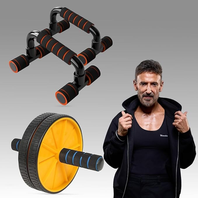 Wearslim® Professional Abdominal Wheel With Push Up Bar | Ab Roller With Workout Push-up Stands for Exercise Fitness Gym for Men & Women (Ab Roller Push Up Bar Combo)
