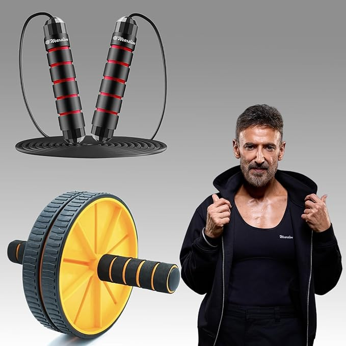 Wearslim Professional Skipping Rope & Ab Roller Combo for Men & Women - Abs Workout Equipment & Jump Rope for Cardio - Home Gym Equipment for Fat Loss, Core Training & Fitness