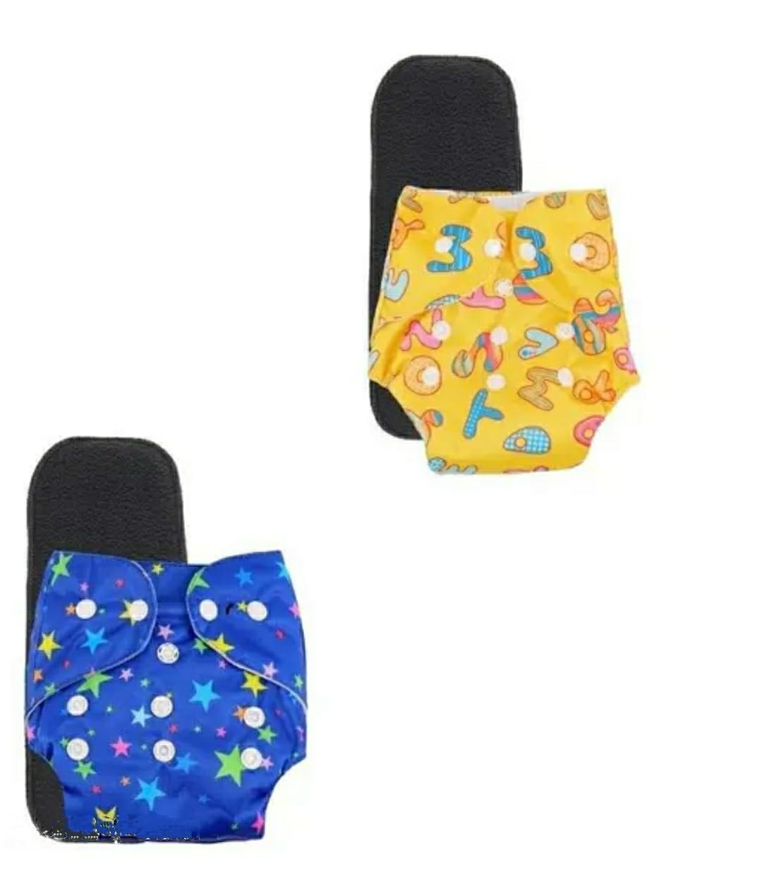 Newborn Baby Printed Cloth Diapers Nappy with Insert/Adjustbale, Washbale and Reusable Cloth Diaper with Black Inserts/Baby Cloth Diaper Pants (Multicolor, One Size, 2, count)