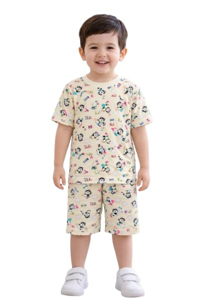 Kids Cotton Knit Co-Ord Set – Soft Breathable T-Shirt & Shorts Summer Outfit