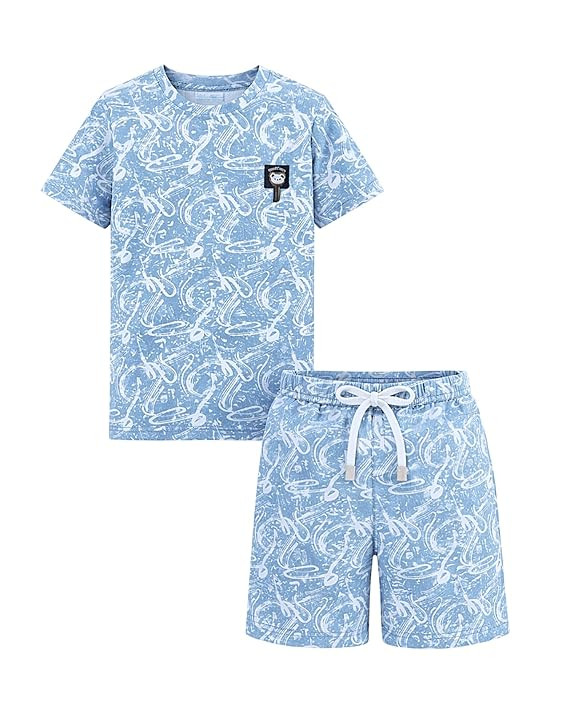 Trendy Boys Printed Co-Ord Set Half Sleeve T-Shirt with Matching Shorts Lightweight Soft Fabric Comfortable Daily Wear Stylish Summer Outfit for Kids