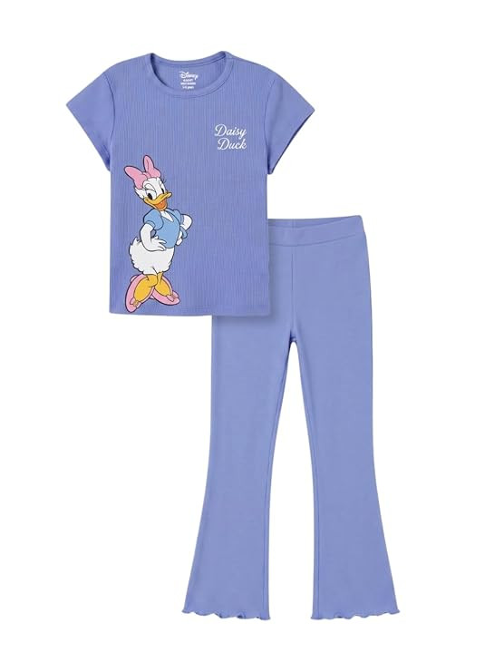 Nap Chief Girls Cotton Official Cartoon Characters and Printed Co ord Set, Tshirt & Flared Pant Set for Casual Wear