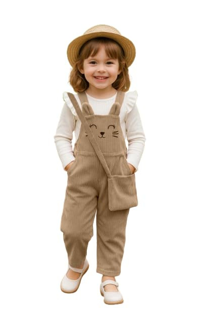Ninas Baby Girls Solid Cotton Blend Style Top and Dungarees Set with Purse (White & Pink)