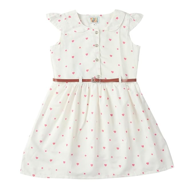 Playful Threads Kids Mini Valentine Red and White Cotton Dress, Frock, Cap Sleeves with Belt, Age 3-6 Years