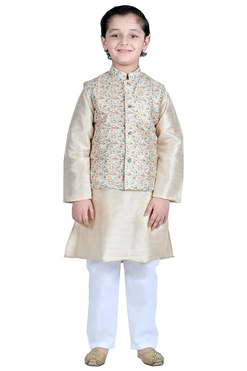 Boys' Cotton Kurta Set | Waistcoat Kurta with Pyjama for Navratri, Diwali & Festive Celebrations - Stylish and Comfortable Indian Outfit for Kids