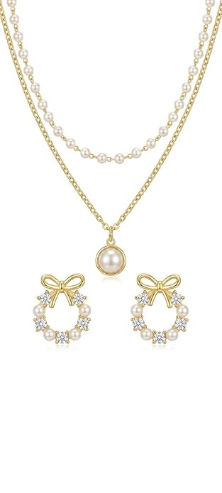 Necklace Earrings Set for Women, Artificial Jewellery Chain Pendant, Minimal Dainty Style, Birthday Gift for Girls.