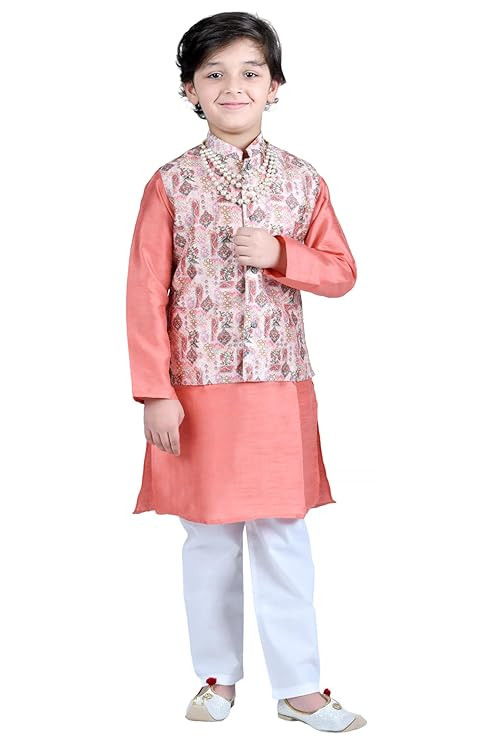Boys' Cotton Kurta Set | Waistcoat Kurta with Pyjama for Navratri, Diwali & Festive Celebrations - Stylish and Comfortable Indian Outfit for Kids