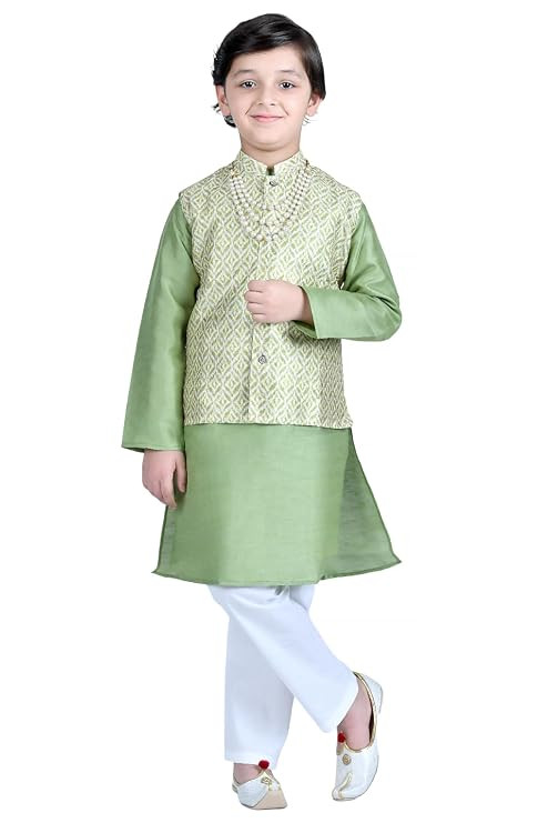 Boys' Cotton Kurta Set | Waistcoat Kurta with Pyjama for Navratri, Diwali & Festive Celebrations - Stylish and Comfortable Indian Outfit for Kids