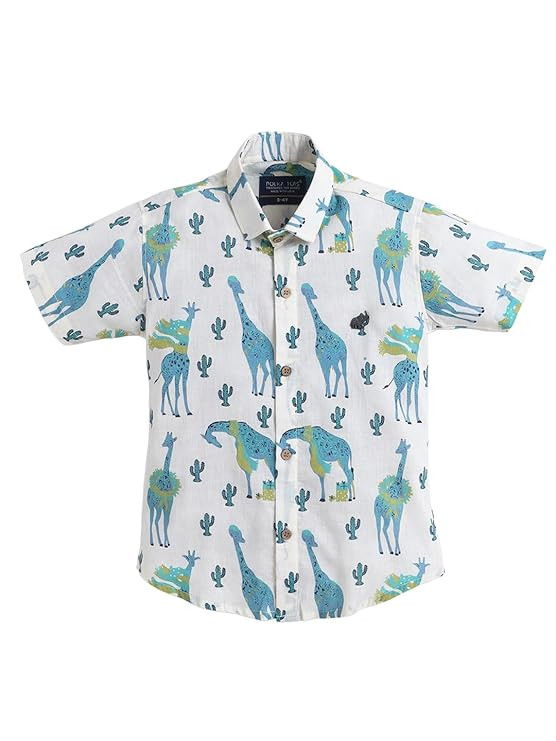 POLKA TOTS Boys Cotton Printed Shirt | Half Sleeve Casual Wear Shirts for Kids | Soft Breathable & Comfortable Shirts for Kids | Stylish Collar Neck | Summer Wear for Toddlers, Baby Boy & Infants