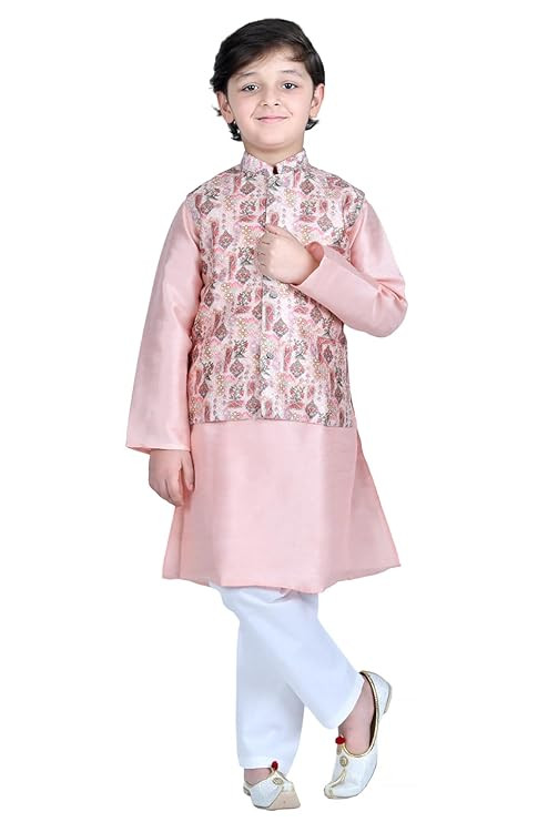 Boys' Cotton Kurta Set | Waistcoat Kurta with Pyjama for Navratri, Diwali & Festive Celebrations - Stylish and Comfortable Indian Outfit for Kids