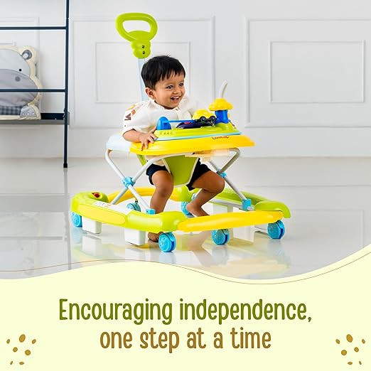 LuvLap Comfy 2-in-1 Baby Walker & Rocker with Parental Push Handle, Anti Fall, Anti Skid Mechanism, Height Adjustable with Light, Rattle & Musical Toys, Cushioned Walker for Baby 6-18months (Green)