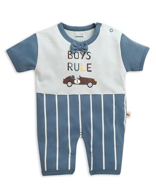 BUMZEE Boys Regular Fit Half Sleeves Round Neck Cotton Romper With Attached Bow