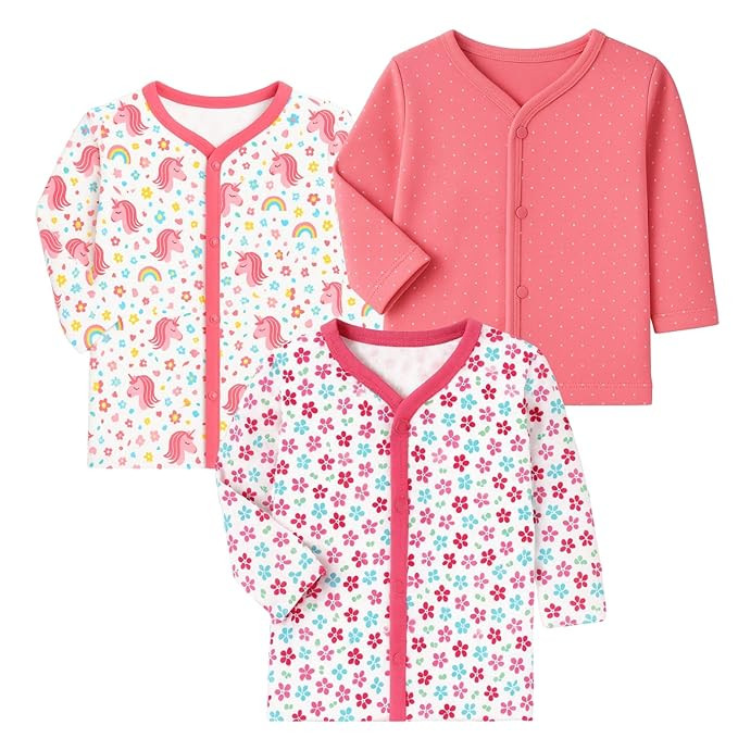 EIO New Born Baby Clothes 0 | Soft Cotton Jablas for New Born | Front-Open Baby Tees for Boys & Girls Pack of 3 Newborn Clothing Set