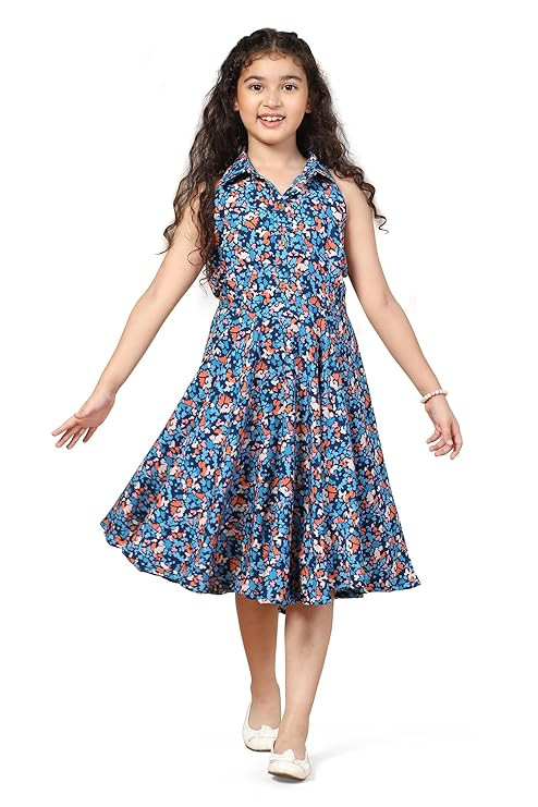 Fashion Dream Girls Rayon Printed One-Piece Dress|Casual Dresses| Western Birthday Frock for Kids