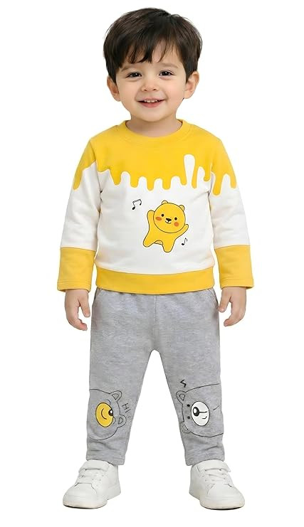 Boys Full Sleeve Cotton Dress Set | Round Neck T-Shirt & Pant Outfit for Kids | Soft Breathable Casual Wear for Boys