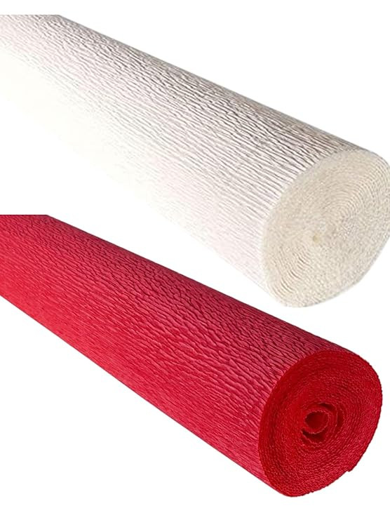 Just Flowers Crepe Paper for Craft, 7.5 Ft Long and 20 Inch Wide Crepe Paper Roll for Decoration and for Flower Making, Craft Supplies, (White & Red, Pack of 2)