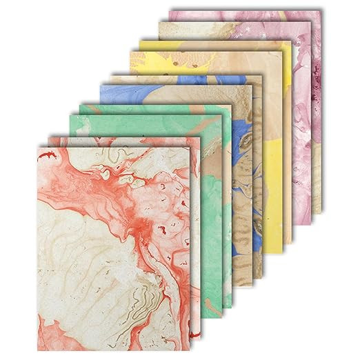 Lakeer A4 Handmade Paper-Marble Design, 5 Colours X 2 Sheets Each, Pack of 10 Sheets, For Art & Craft, Decoration, Greeting Card, Envelop Making, Etc