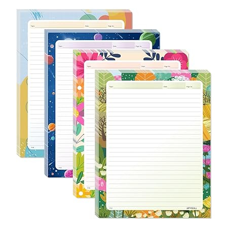 A4 Designer Multicolour Project Paper Sheet (One Side Ruled) for School, Colleges Assignments, Creative Art & Craft Practical Work, 4 Styles (80 Sheets)
